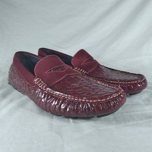 NWOB Donald J Pliner Mens Size 9M DEKEL Croc Print Leather & Suede Driving Shoes